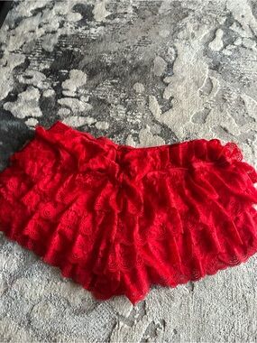 SHEIN Red Lace Ruffle Skort